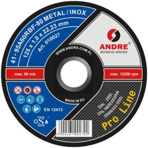 ANDRE METALO PJOVIMO DISKAS 125 x 1,0mm METAL/INOX PRO LINE 95A60RBF