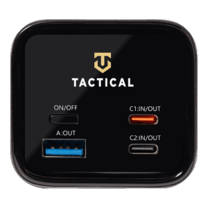 Tactical Squad Headquarters 65W 27000 mAh – aukštos galios powerbank: 65W USB‑C, 2× USB‑C + USB‑A, TFT ekranas, aliuminio korpusas ir ekologiška pakuotė.