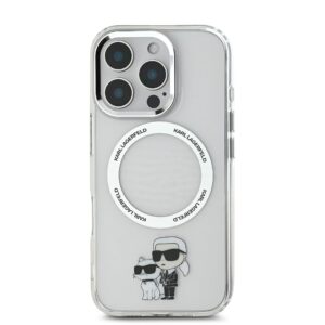 Karl Lagerfeld IML Karl and Choupette MagSafe dėklas skirtas iPhone 16 Pro skaidrus