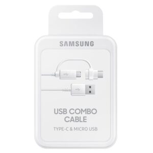 EP-DG930DWE Samsung Combo microUSB duomenų kabelis with USB-C Reduction 1.5m baltos spalvos