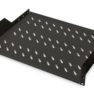 Digitus | 2U Fixed Shelf for Racks | DN-19 TRAY-2-SW | Perfect for storage of components which are not 483 mm (19”) suitable. Slim design which takes space of 2 height units. Easy and quick to mount or dismount. Dimensions 88x482x349 mm, up to 25 kg | Black