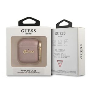 Guess GUA2SASMP AirPods 1/2 cover różowy/pink Saffiano Script Metal Collection - Image 3
