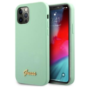 Guess GUHCP12MLSLMGGN Apple iPhone12/12 Pro 6,1" zielony/green dėklas Metal Logo Script