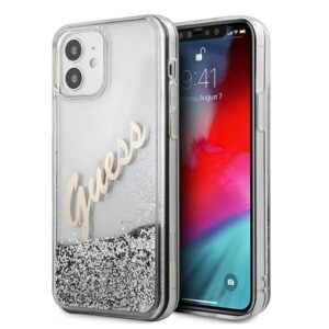 Guess GUHCP12SGLVSSI Apple iPhone 12 mini5,4" srebrny/silver dėklas Glitter Vintage Script
