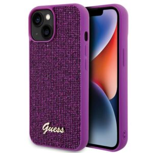 Guess GUHCP15SPMSDGSF Apple iPhone 15 / 14 / 13 6.1" fuschia dėklas Disco Metal Script