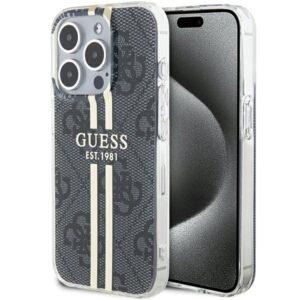 Guess GUHCP15XH4PSEGK Apple iPhone 15 Pro Max 6.7" black dėklas IML 4G Gold Stripe