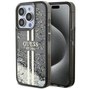 Guess GUHCP15XLFCSEGK Apple iPhone 15 Pro Max 6.7" black dėklas Liquid Glitter Gold Stripes