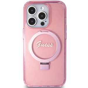 Guess GUHMP15XHRSGSP Apple iPhone 15 Pro Max 6.7" różowy/pink dėklas Ring Stand Script Glitter MagSafe - Image 3