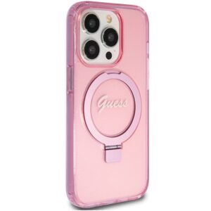 Guess GUHMP15XHRSGSP Apple iPhone 15 Pro Max 6.7" różowy/pink dėklas Ring Stand Script Glitter MagSafe - Image 4