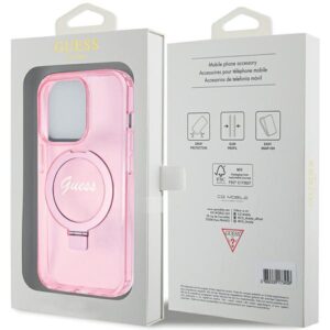 Guess GUHMP15XHRSGSP Apple iPhone 15 Pro Max 6.7" różowy/pink dėklas Ring Stand Script Glitter MagSafe - Image 8