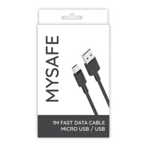MYSAFE NB CABLE P156 MICRO USB 1M BLACK - Image 1