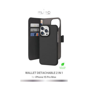 Puro Wallet Detachable - 2in1 dėklas Apple iPhone 15 Pro Max juodos spalvos
