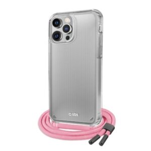 SBS Transparent cover with neck strap iPhone 13 Pro, rožinės spalvos