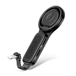 USAMS Adapter AU06 2w1 Lightning - 2 x lightning + ring holder juodos spalvos SJ274LN01 (US-SJ274)