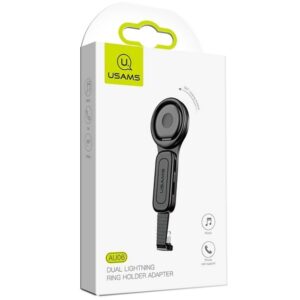 USAMS Adapter AU06 2w1 Lightning - 2 x lightning + ring holder juodos spalvos SJ274LN01 (US-SJ274) - Image 5