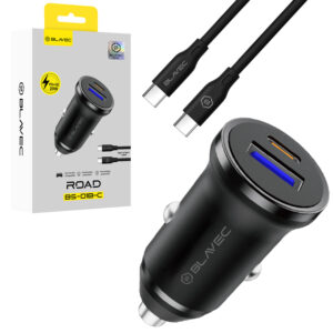 Blavec Automobilinis įkroviklis BS-01B-C Road - USB + Type C - QC 3.0 18W PD 20W su Type C į Type C kabeliu (CCBS01BCR-UCB) juodos spalvos