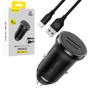 Blavec Automobilinis įkroviklis BS-01A-C Road - USB - QC 3.0 18W su USB į Type C kabeliu (CCBS01ACR-UB) juodos spalvos