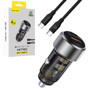 Blavec Automobilinis įkroviklis BS-05B-C Nitro - USB + Type C - QC 3.0 18W PD 65W su Type C į Type C kabeliu (CCBS05BCN-UCB) juodos spalvos