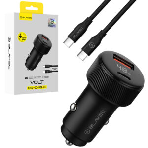 Blavec Automobilinis įkroviklis BS-04B-C Volt - USB + Type C - QC 3.0 18W PD 30W su Type C į Type C kabeliu (CCBS04BCV-UCB) juodos spalvos