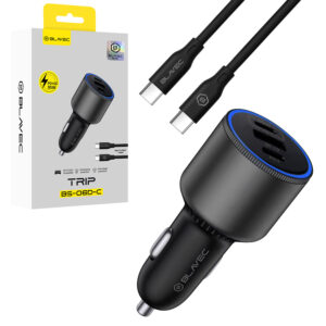 Blavec Automobilinis įkroviklis BS-06D-C Trip - USB + 2xType C - QC 3.0 18W PD 65W su Type C į Type C (CCBS06DCQ-U2CB) juodos spalvos