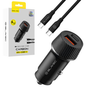 Blavec autmobilinis įkroviklis BS-03B-C Carbon - USB + Typ C -  QC 3.0 18W PD 30W z kablem Typ C na Typ C (CCBS03BC-UCB) juodos spalvos