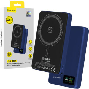 Blavec Power Bank 10000mAh BJ-03 Slim 13,5mm - Type C - 22,5W magnetic Magsafe 3 in 1 (PBBJ03-MC10N) mėlynos spalvos aluminum