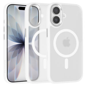 Liavec Cloudy dėklas su Metal Camera Frame skirtas Apple iPhone 17 baltos spalvos (Camera Control Button)
