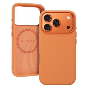Liavec Silky dėklas su Metal Camera Frame skirtas Apple iPhone 17 Pro oranžinės spalvos
