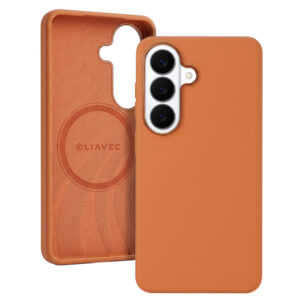 Liavec Silky dėklas su Metal Camera Frame for Samsung Galaxy S26 Plus oranžinės spalvos