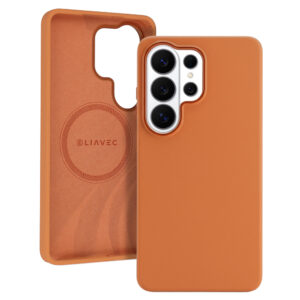 Liavec Silky dėklas su Metal Camera Frame for Samsung Galaxy S26 Ultra oranžinės spalvos
