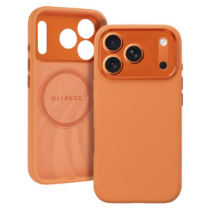 Liavec Silk Shield dėklas su Metal Camera Frame skirtas Apple iPhone 17 Pro oranžinės spalvos