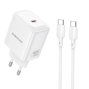 Borofone Ładowarka sieciowa BN33 Fuente GaN Typ C - QC3.0 PD 40W su cable Type C to Type C baltos spalvos