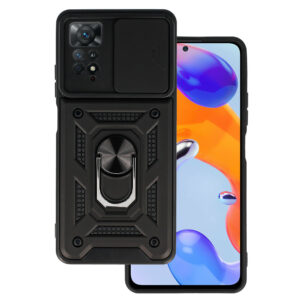 Slide Camera Armor Dėklas for  Xiaomi Redmi Note 11 Pro/Note 11 Pro 5G juodos spalvos