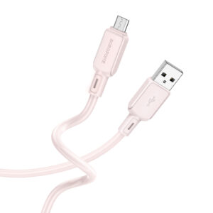 Borofone Cable BX94 Crystal color - USB to Micro USB - 2,4A 1 metre light pink - Image 1