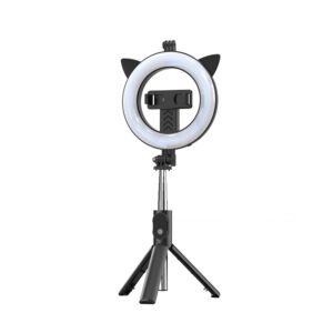 Selfie Stick - with detachable bluetooth remote control, tripod and ring lamp - P20D-4 juodos spalvos
