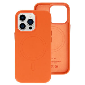 MagSafe Leather Dėklas Apple iPhone 15 oranžinės spalvos