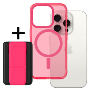 Amazing Thing Titan Pro Neon Mag Wallet Dėklas 10FT IP156.1PTWPN skirtas Apple iPhone 15 Pro pink with stand