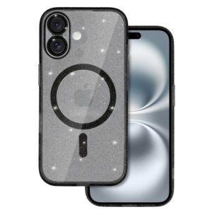Glitter Magsafe dėklas skirtas Iphone 16 black clear