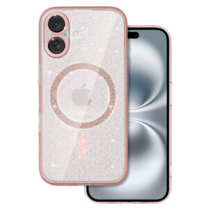 Glitter Magsafe dėklas skirtas Iphone 16 pink clear