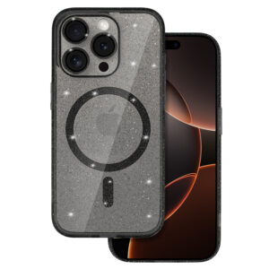 Glitter Magsafe dėklas skirtas Iphone 16 Pro black clear