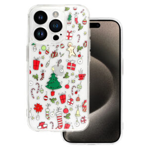 TEL PROTECT Christmas Clear Case for Iphone 15 Pro Design 2