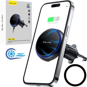 Blavec Car Mount BH-05 Magnetic with 15W MagSafe Wireless Charging and Cooling Fan System for Air Vent (BH05-MAVIB) – Black