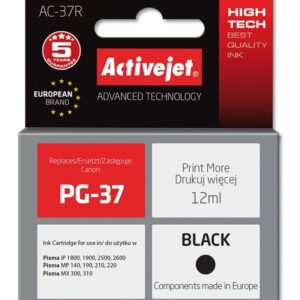 Activejet AC-37R rašalas (pakaitalas Canon PG-37; Premium; 12 ml; juodas)