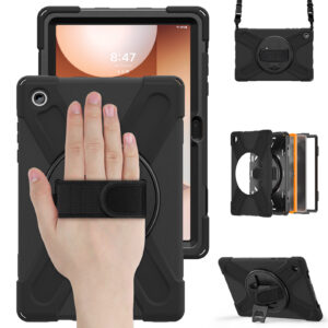 JM Rugged Case Grip, skirtas Samsung Galaxy Tab A11+, su dirželiu, juodas