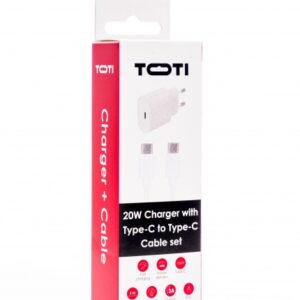 SEEK TOTI 20W Type-C PD sieninis greitasis įkroviklis su Type-C į Type-C, 1 m PVC duomenų kabeliu 3A, baltas - Image 2