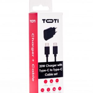 SEEK TOTI 20W Type-C PD sieninis greitasis įkroviklis su Type-C į Type-C, 1 m PVC duomenų kabeliu 3A, juodas