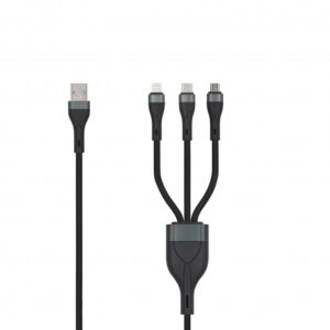 SEEK TOTI USB A į microUSB/Type-C/Lightning, 1,5 m pintas laidas 2A (be MFI), juodas