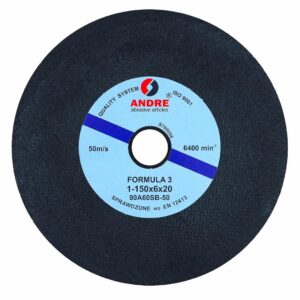 ANDRE ŠLIFAVIMO DISKAS JUOSTINIŲ PJŪKLŲ GALANDIMUI 150 x 6 x 20mm 99A60SB88 - 50 FORMULA "3"
