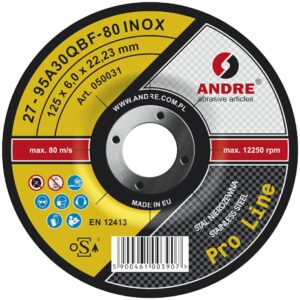 ANDRE ŠLIFAVIMO DISKAS METALUI 125 x 6,0mm INOX PRO LINE 95A30QBF