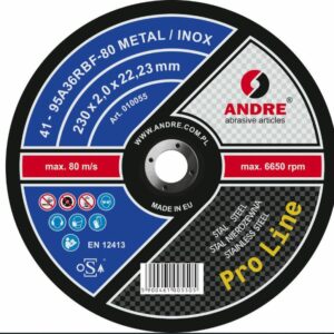 ANDRE METALO PJOVIMO DISKAS 230 x 2,0mm METAL/INOX PRO LINE 95A36RBF